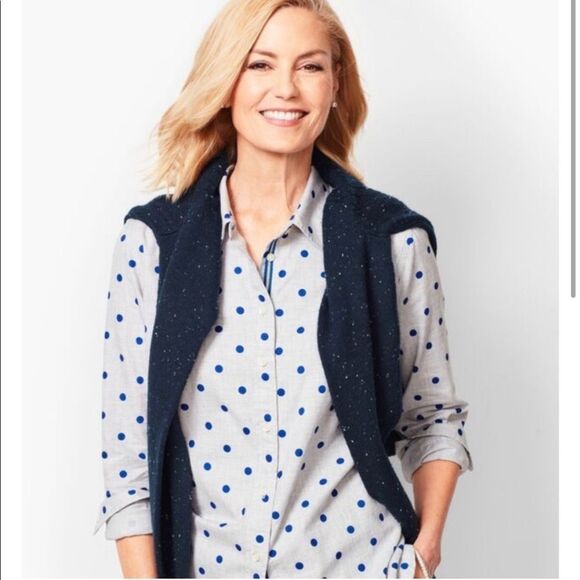 Talbots 100% Cotton Polka Dot Button Down Top LP - Picture 2 of 7